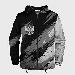 Ветровка с капюшоном мужская Герб РФ - монохромный, цвет: 3D-черный