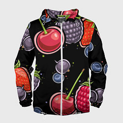 Ветровка с капюшоном мужская Плоды и ягоды, цвет: 3D-белый