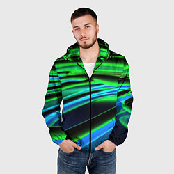 Ветровка с капюшоном мужская Green geometry abstract, цвет: 3D-черный — фото 2