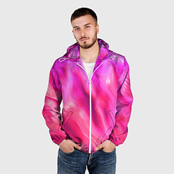 Ветровка с капюшоном мужская Pink abstract texture, цвет: 3D-белый — фото 2