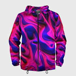 Ветровка с капюшоном мужская Pink blue abstract, цвет: 3D-черный
