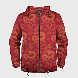 Ветровка с капюшоном мужская Dragon red pattern, цвет: 3D-черный