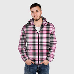 Ветровка с капюшоном мужская Розовая клетка, цвет: 3D-черный — фото 2