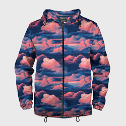 Ветровка с капюшоном мужская Волшебные сине розовые облока, цвет: 3D-черный