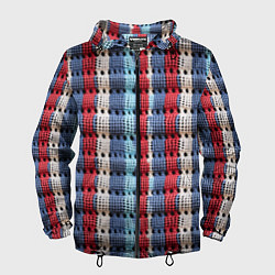 Ветровка с капюшоном мужская Вязаный узор разноцветные вертикальные полосы, цвет: 3D-черный