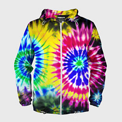 Ветровка с капюшоном мужская Colorful floral composition - tie-dye, цвет: 3D-белый