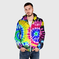 Ветровка с капюшоном мужская Colorful floral composition - tie-dye, цвет: 3D-белый — фото 2
