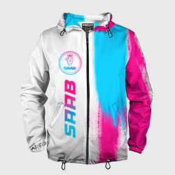 Ветровка с капюшоном мужская Saab neon gradient style: по-вертикали, цвет: 3D-черный
