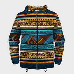 Ветровка с капюшоном мужская Этнический рисунок в горизонтальную полоску, цвет: 3D-черный