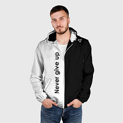 Ветровка с капюшоном мужская Never give up мотивация, цвет: 3D-белый — фото 2