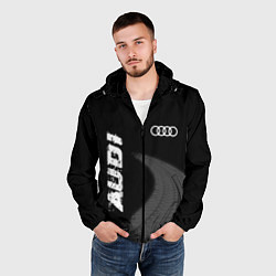 Ветровка с капюшоном мужская Audi speed на темном фоне со следами шин вертикаль, цвет: 3D-черный — фото 2