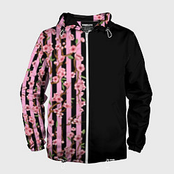 Ветровка с капюшоном мужская Сакура и полосы, цвет: 3D-белый