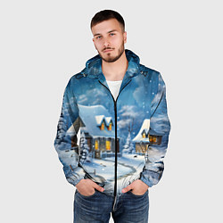 Ветровка с капюшоном мужская Новогодние каникулы в деревне, цвет: 3D-черный — фото 2