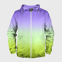 Ветровка с капюшоном мужская Фиолетовый мятный и желто-зеленый градиент, цвет: 3D-белый