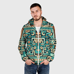 Ветровка с капюшоном мужская Абстрактный паттерн в ацтекском стиле, цвет: 3D-белый — фото 2