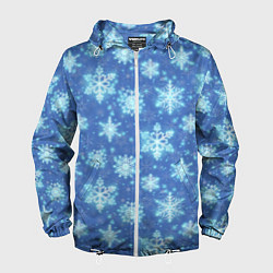 Ветровка с капюшоном мужская Pattern with bright snowflakes, цвет: 3D-белый
