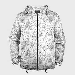 Ветровка с капюшоном мужская Черно-белый новогодний патерн, цвет: 3D-черный