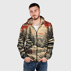 Ветровка с капюшоном мужская Блеск снежинок новогодний стиль, цвет: 3D-черный — фото 2