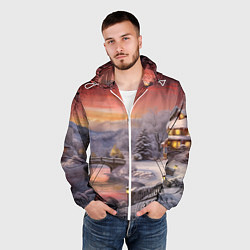 Ветровка с капюшоном мужская Морозная сказка праздника, цвет: 3D-белый — фото 2