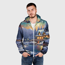 Ветровка с капюшоном мужская Волшебство зимней ночи, цвет: 3D-белый — фото 2