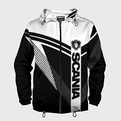 Ветровка с капюшоном мужская Scania логотип на абстрактном фоне, цвет: 3D-черный