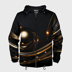 Ветровка с капюшоном мужская Абстракция золотого на черном, цвет: 3D-черный