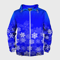 Ветровка с капюшоном мужская Снежинки на синем, цвет: 3D-белый