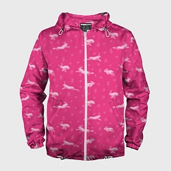 Ветровка с капюшоном мужская Розовые зайцы, цвет: 3D-белый