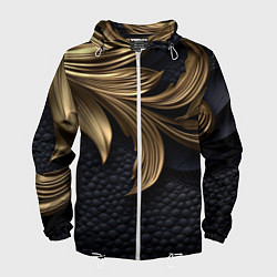 Ветровка с капюшоном мужская Золотые узоры в виде листьев, цвет: 3D-белый