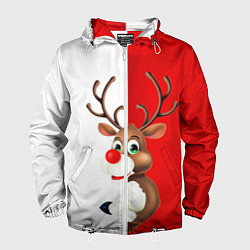 Ветровка с капюшоном мужская Christmas deer art, цвет: 3D-белый