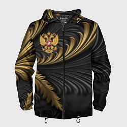 Ветровка с капюшоном мужская Герб России черный и золотой фон, цвет: 3D-черный