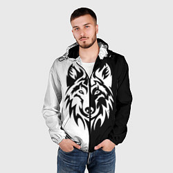 Ветровка с капюшоном мужская Волк чёрно-белый, цвет: 3D-черный — фото 2