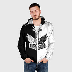 Ветровка с капюшоном мужская Волки и молот Тора, цвет: 3D-белый — фото 2