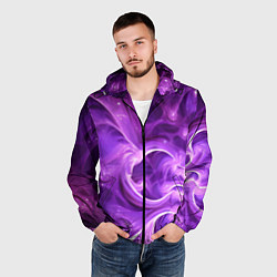 Ветровка с капюшоном мужская Фиолетовая фрактальная абстракция, цвет: 3D-черный — фото 2