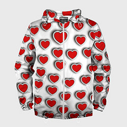Ветровка с капюшоном мужская Стикеры наклейки сердечки объемные, цвет: 3D-белый