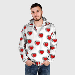Ветровка с капюшоном мужская Стикеры наклейки объемные сердечки, цвет: 3D-белый — фото 2