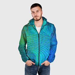 Ветровка с капюшоном мужская Синусоидные волны из квадратиков, цвет: 3D-черный — фото 2
