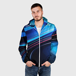 Ветровка с капюшоном мужская Синяя и черная абстракция геометрическая, цвет: 3D-белый — фото 2