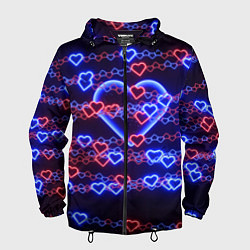 Ветровка с капюшоном мужская Оковы-сердца, синяя половинка, цвет: 3D-черный