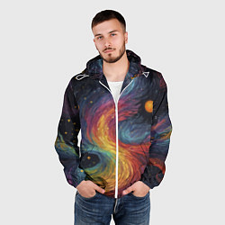 Ветровка с капюшоном мужская Звездный вихрь абстрактная живопись, цвет: 3D-белый — фото 2