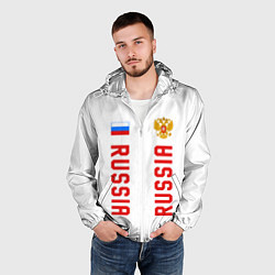 Ветровка с капюшоном мужская Россия три полоски на белом фоне, цвет: 3D-белый — фото 2