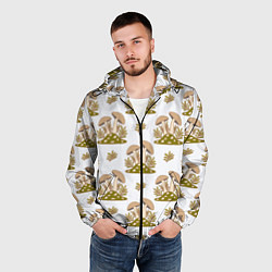 Ветровка с капюшоном мужская Грибы и веточки, цвет: 3D-черный — фото 2