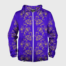 Ветровка с капюшоном мужская Контурные цветы на фиолетовом фоне, цвет: 3D-белый