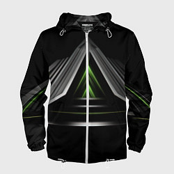 Ветровка с капюшоном мужская Black green abstract nvidia style, цвет: 3D-белый