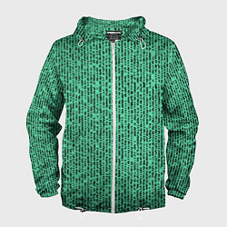 Ветровка с капюшоном мужская Мозаика нефритовый зелёный, цвет: 3D-белый