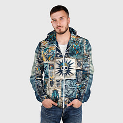 Ветровка с капюшоном мужская Пэчворк деним с пиратами, цвет: 3D-белый — фото 2