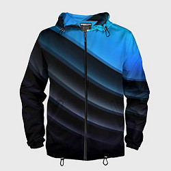 Ветровка с капюшоном мужская Геометрическая синяя абстракция на черном фоне мин, цвет: 3D-черный