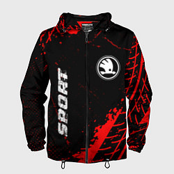 Ветровка с капюшоном мужская Skoda red sport tires, цвет: 3D-черный