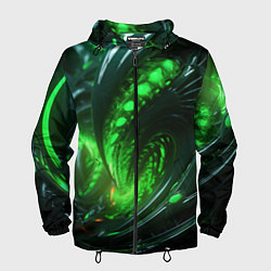 Ветровка с капюшоном мужская Кислотная зеленая яркая неоновая абстракция, цвет: 3D-черный