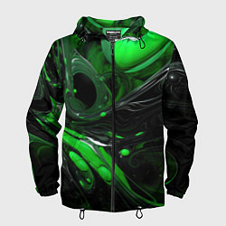 Ветровка с капюшоном мужская Green dark abstract geometry style, цвет: 3D-черный